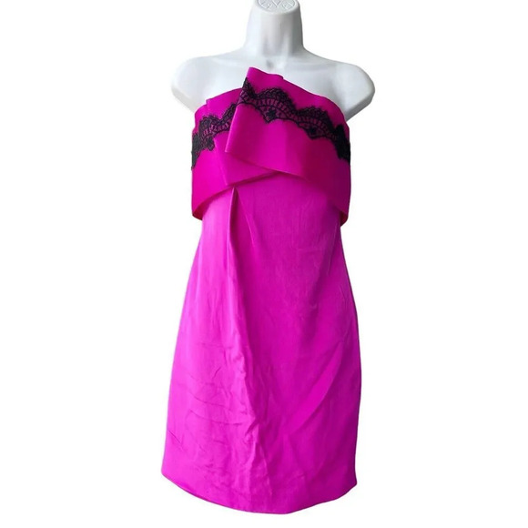 MARCHESA NOTTE Women’s Silk Cocktail Dress Fuchsia Pink Strapless Ruffle Size 2 - Picture 2 of 4